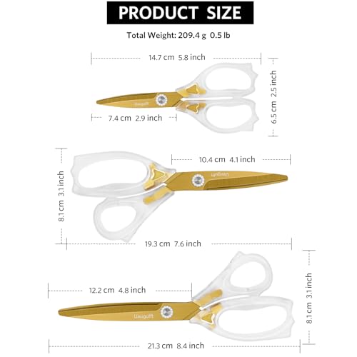 Acrylic Scissors, Sharp Titanium Coating Blades with Ergonomic ABS Handle, Multi-Purpose Scissors Set of 3, Suitable for Sewing and Household, Clear and Gold-Toned - size: 3-Pack(5.8'/7.6'/8.4')