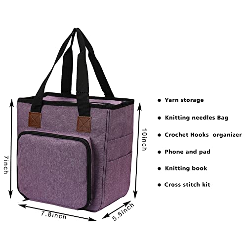 crochet bag,knitting bagBackpack and Tote Bag Storage Bag ，Large capacityYarn Storage Organizer Travel Crochet Bag Women Carrying Crochet Accessories Knitting Needles Crochet - color: purple