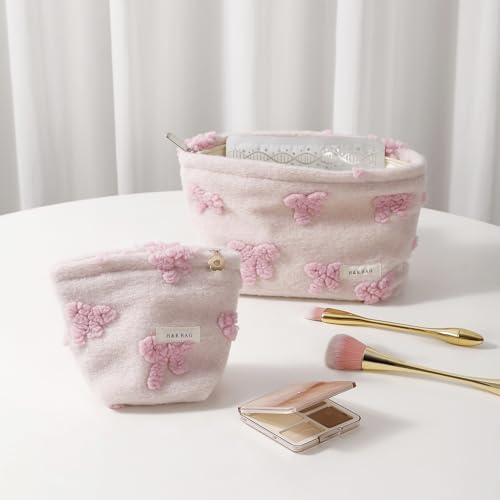 getgto 2 Pcs Makeup Bags, Large Cosmetic Bag Travel Toiletry Bag - color: Girly pink