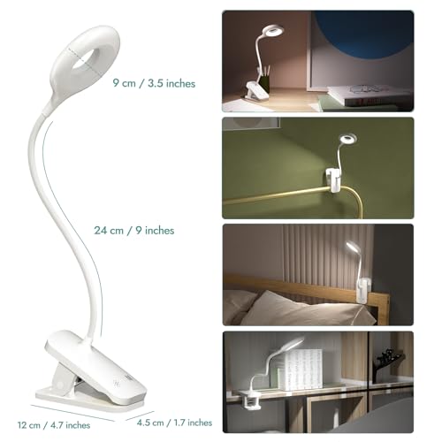 CUHIOY Rechargeable Clip on Reading Light for Bed Headboard, White, 1 Pack - color: White