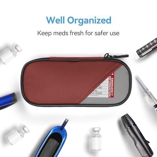 Gelozid Insulin Cooler Travel Case with 2 Reusable Ice Packs, Red & Gray - color: Red with Gray, size: Cooler Case