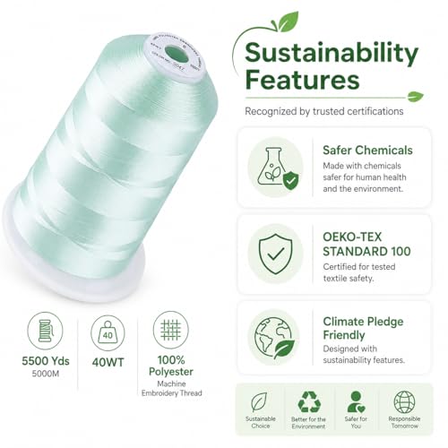 Simthread Embroidery Thread 5000M 40WT Polyester, Light Seafoam S047 - color: LightSeafoamS047