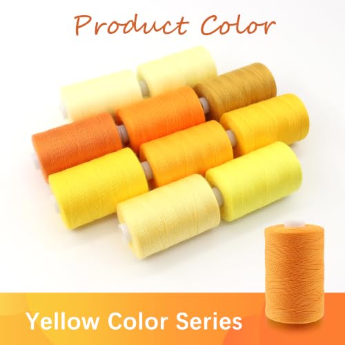 Sewing Thread 10 Color Sewing Industrial Purpose 1000 Yards Per Spool 40S/2 Polyester for DIY Sewing Machine,Embroidery Machine,Hand Sewing (Yellow) - color: Yellow