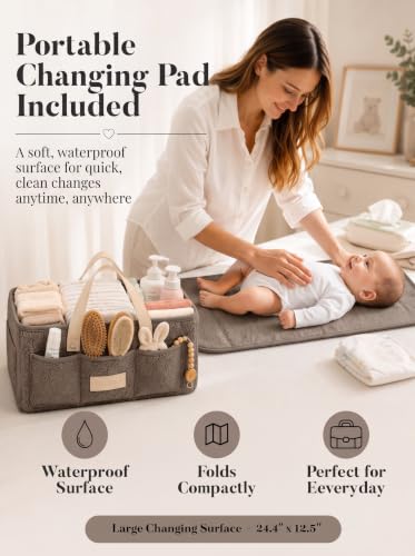 Baby Diaper Caddy Organizer with Waterproof Changing Pad, Taupe - color: 4/ Taupe Diaper Caddy with Changing Pad