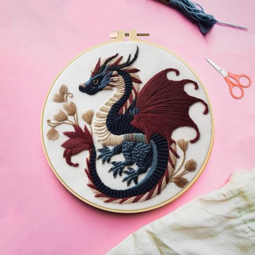 FREEBLOSS 4 Sets 11.6" Embroidery Kit for Beginners Dragon Stamped Patterns - style: Dragon