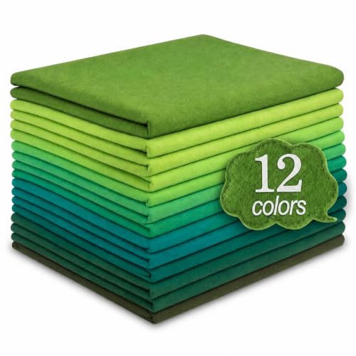 WILLBOND 12 Pcs Large Felt Sheets 37 x 20 Inch 1.2 mm Green Series - color: Green Series, size: 37 x 20 Inch