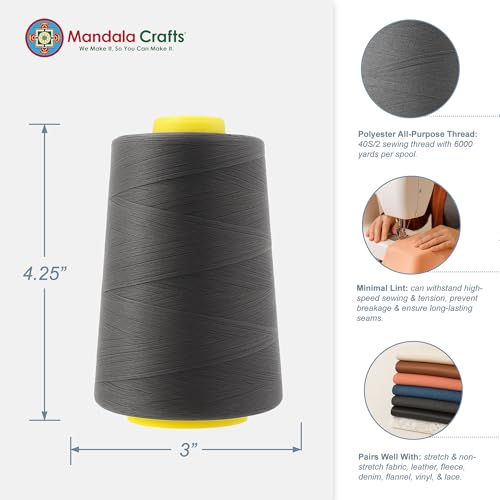 Mandala Crafts 40S/2 Charcoal Gray Polyester 4 Pack of Serger Threads Cones - color: Charcoal Gray, size: Pack of 4 40S/2 24000 YDs