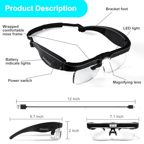 Magnifying Glass with Light Hands Free Magnifying Glasses Headset - color: Black, size: Without Case