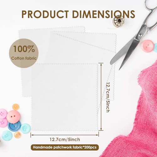 200 Pack 5x5 inch Cotton Fabric Squares, 5'' Precut Cotton Fabric Squares
