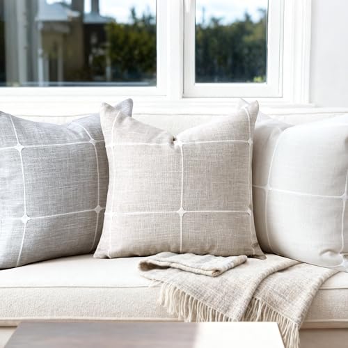 Tan Linen Plaid Throw Pillow Covers 18x18 Set of 1 - color: Coffee Plaid, size: 18" x 18" (Pack of 1)