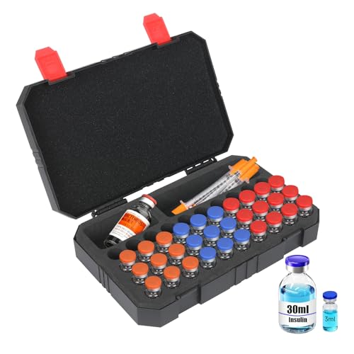 3ml Peptide Case for Fridge - 40-Slots, Insulin & Peptide Vials Storage Case for 1ml 3ml Vials, Space for 30ml BAC Water & Syringes with Needle, Portable Peptide Fridge Case (Black) - color: 40-shots×3ml + 1-slot×30ml (Black)