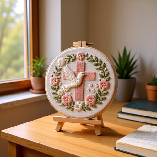 JJFox Embroidery Kit for Beginners and Adults, DIY Hand Embroidery Starter Kit with Cute Pattern, Cross Stitch Needlepoint Set with Hoop, Threads and Instructions (Cross) - color: Cross