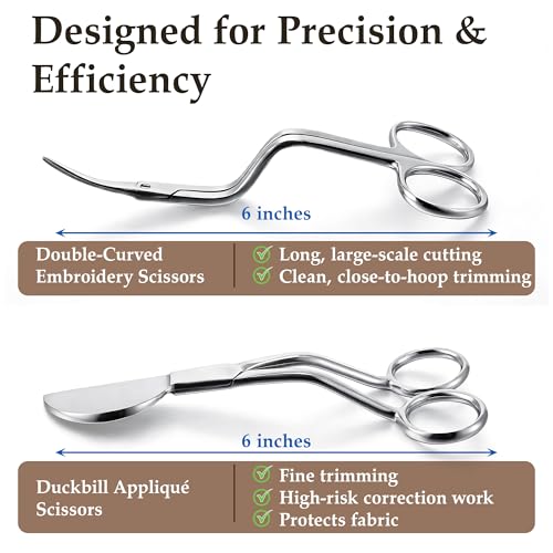 Therwen 1 Applique Duckbill Scissor,1 Bent Handle Curved Embroidery Scissor - style: Bent Handle Curved & Duckbill Scissor