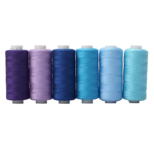 Cotton Thread Set - 6 Colors, 400 Yards Per Spool, Polyester, Multi - color: Blue Series
