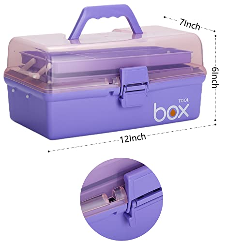 Kinsorcai 12'' Three-Layer Clear Plastic Storage Box/Tool Box, Multipurpose Organizer and Portable Handled Storage Case for Art Craft and Cosmetic (Purple) - color: purple, size: 1PCS