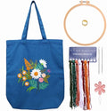 Canvas Tote Bag Embroidery Kit with Pattern for Beginners, Arts and DIY Embroidery Crafts Kits for Adults, Instructions, thimble, Embroidery Hoops, Color Threads (darkblue, CR002 chenhuicaoxin) - color: CR002 chenhuicaoxin darkblue