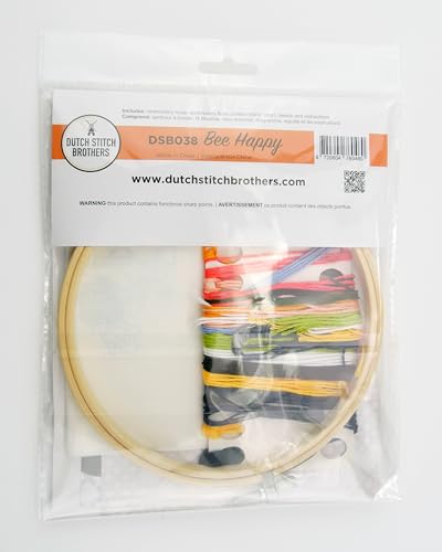 DUTCH STITCH BROTHERS Bee Happy Embroidery Starter Kit with Pattern and Instructions. Stamped Embroidery Kits with Embroidery Clothes with Pattern. 6" Embroidery Hoop - color: DSB038 Stamped fabric