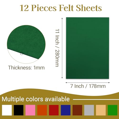 12 Pcs Felt Sheets, 7x11 Inch Stiff Felt for Crafts DIY, Green - color: Green