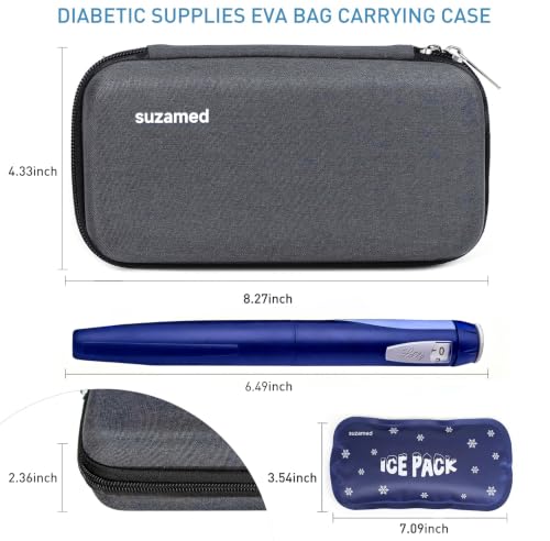 suzamed Insulin Cooler Travel Case, 2x150g Ice Pack TSA Approved, Dark gray - color: Dark gray