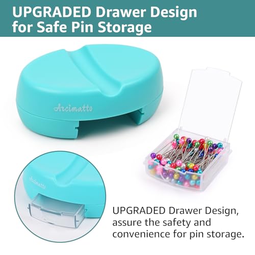 Arcimatto Magnetic Pin Holder, Strong Magnet Pincushion with Drawer, Pin Cushion with 100 Pcs Ball Head Straight Pins for Sewing, Needle Cushions Bobby Pin Holder Paper Clip Organizer for Quilting - color: Blue