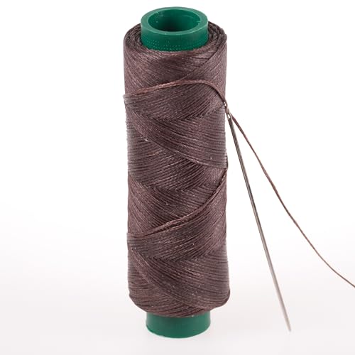 Waxed Thread, Strong Thread for Leather, Upholstery, Shoe, Bag, incl. Needle (Colour: Brown 114) - color: Brown 114