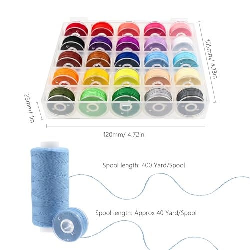50pcs Sewing Thread Kit 25 Colors 400 Yards/Spool with Matching Prewound Bobbins Polyester Thread for Hand Embroidery Sewing Machines DIY Sew Crafts - color: 25-Colors
