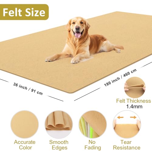XSEINO Tan Felt Fabric 180" X 36 "(5 Square Yards), 1.4 mm Thick Soft Felt Fabric Sheet for Crafts, Yellow Series Colors Soft Nonwoven Fabric, Fit for Decoration, Sewing, DIY Crafts - color: Tan, size: 5 yard pre cut