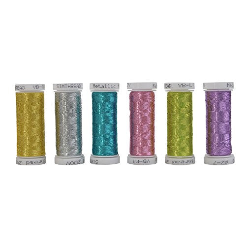 Simthread 6 Assorted Colors Metallic Machine/Hand Embroidery Thread 200 Yards Ea for Janome Brother Pfaff Babylock Singer Bernina Husqvaran & Most Home Embroidery Machines Special Embroidery Designs - color: 6 Colors
