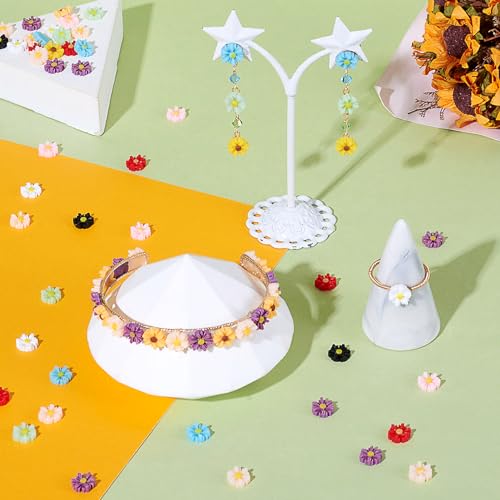 Beadthoven 50pcs 9mm 2/5 Inch Mini Resin Flower Cabochons Mixed Colors No Hole Daisy Flat Back Charms Mini Flowers Cameo Charms Jewelry Embellishment Supplies for Gluing DIY Jewelry Earrings Rings - color: 0Daisy-Mixed#9mm
