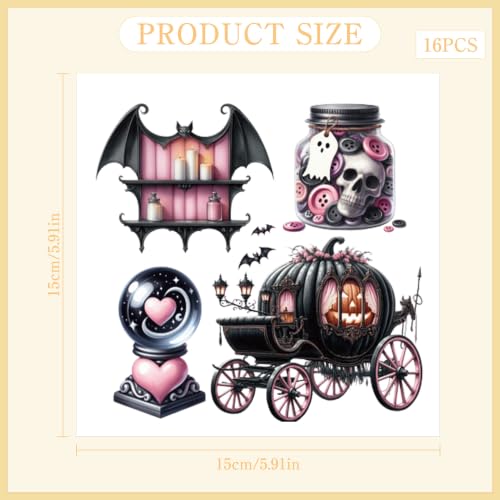 16 Pcs Pink Gothic Halloween Rub-On Transfers for Furniture & Crafts - style: Pink Gothic