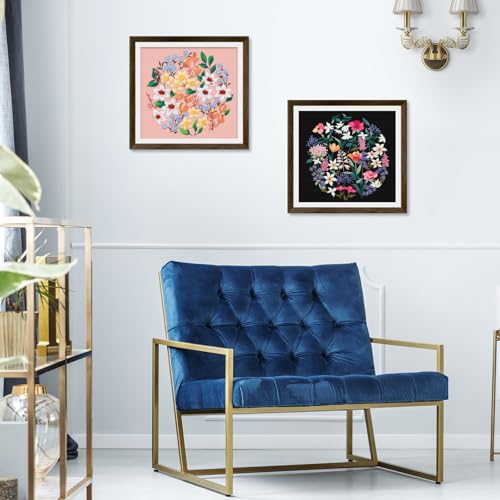 ERKOON Embroidery Kit for Beginners Adult, 2 Set Floral Cross Stitch Set Include Embroidery Cloth Hoops Threads for Craft Lover Hand Stitch with Embroidery Skill Techniques (Flower) - color: Flower