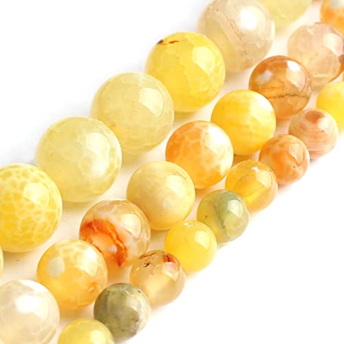45pcs Round Loose Yellow Fire Agate Beads for Bracelet Beads，8mm Gemstone Bead Round Loose Stone Beads for Jewelry Making DIY Bracelet Necklace Earrings - color: yellow fire, size: 8mm