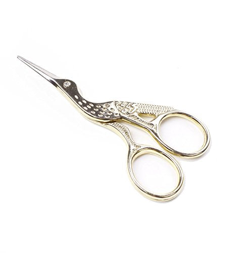 BIHRTC 3.6" Gold Stork Stainless Steel Small Sewing Shears for DIY Craft