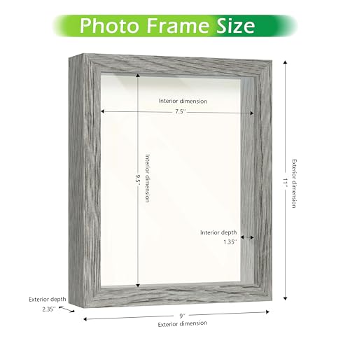 FrameWorks 8x10 Driftwood Wooden Shadow Box Frame – Soft Felt Back, Tempered Glass, and Included Elegant White Ball Push Pins - color: Grey, size: 8"x10"