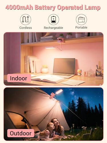 Pink Desk Lamp Cute Clip on Lamp,45 Modes Dimmable+450 Lumen Clip on Light - color: Pink