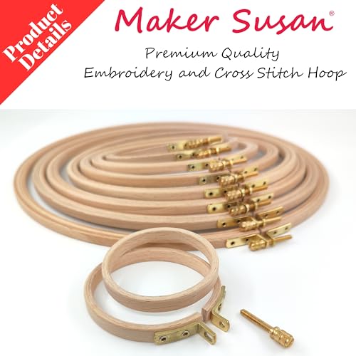 Maker Susan 11" Wood Embroidery Hoop, Round Beechwood Cross Stitch Hoop with Adjustment Brass Screw, Cross Stitch Hoops and Frames, Suitable for Embroidery, Craft Sewing (11 inch) - style: 11 inch