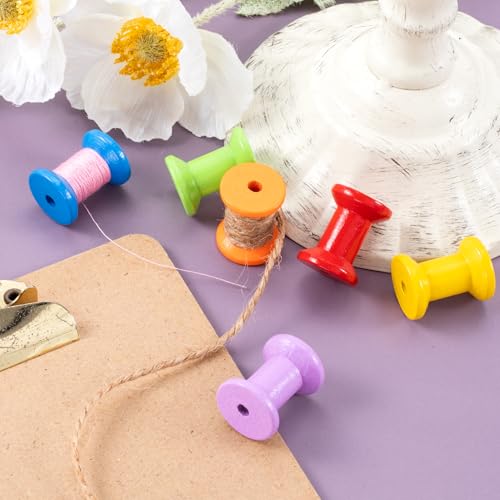 Pndeyo 10pcs Wooden Spools of Crafts, Empty Natural Wood Thread Spools, 0.98x0.75in Unfinished Wooden Textile Bobbin for Organizing Cord Twine Ribbon Chains Elastic Threads- Random Colors - color: Random Colors, 10pcs-2.5cm