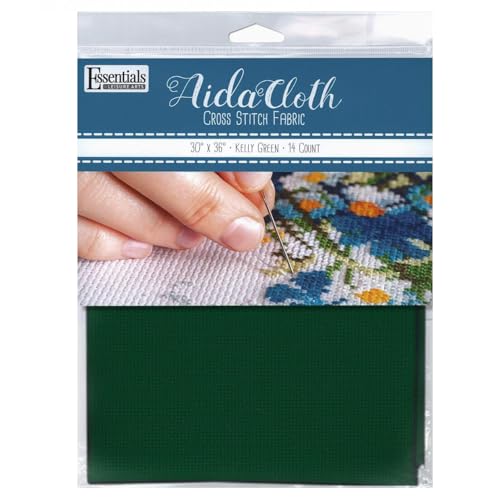 Essentials By Leisure Arts Aida Cloth, 14 Count, Kelly Green Cross Stitch Fabric, Embroidery Fabric, Cross Stitch Supplies for Crafting, Stitching, and Sewing Projects 30X36