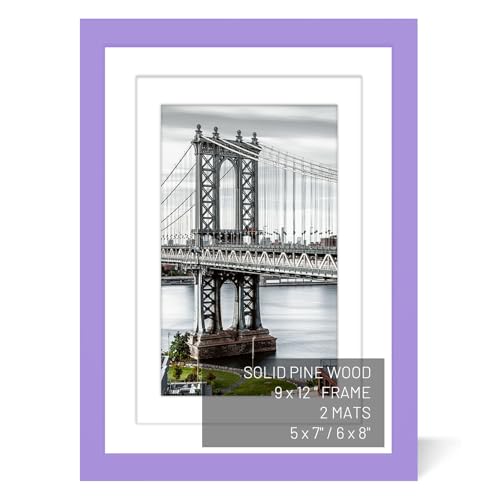 9x12 Picture Frames - Solid Wood Frame for 6x8 or 5x7 Photos with or without Mats for Wall Mounting or Table Display (Purple) - color: Purple, size: 9x12 inch