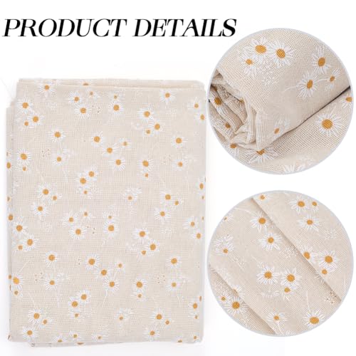1 Yard 63 Inch Flower Cotton Fabric Bundles Linen Blend Soft White Floral Pattern Embroideried Cloth By The Yard for Sewing Making Clothing Accessories Diy Quilting Beginners Crafts Supplies - size: 1600MM, style: Daisy