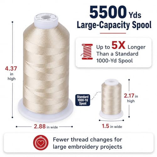 Simthread 5500Yds/5000M 40WT Polyester Embroidery Thread Beige 843 - color: Beige843
