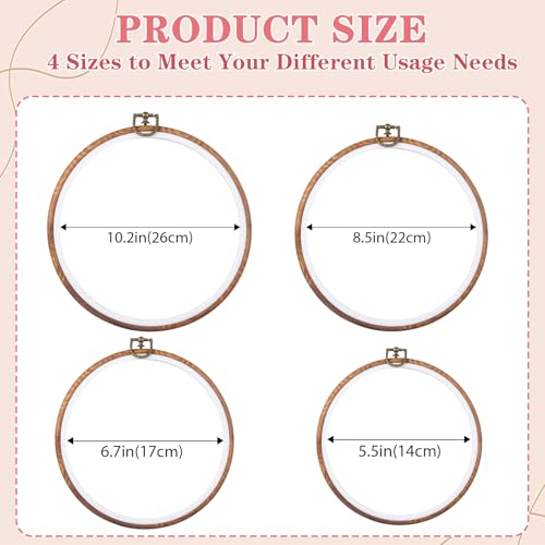 4Pcs Embroidery Frame for Dispaly 5inch to 10inch Cross Stitch Frame Set, Circle Embroidery Hoops Display Frame for Sewing and Wall Hang, Needlework, Embroidery Projects
