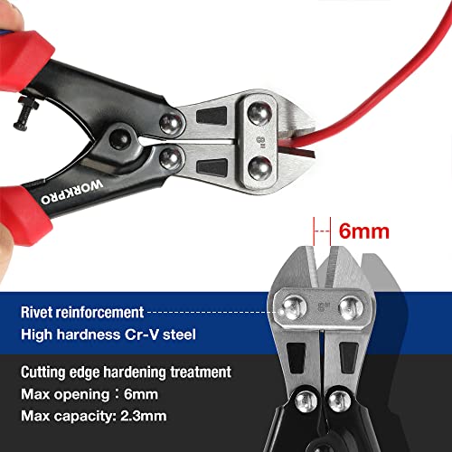 WORKPRO Mini Bolt Cutter 8-inch, Spring Loaded Small Heavy Duty Wire Cable Cutter, Snips Clippers with Soft Anti-Slip Handle - size: 8-inch/210mm, style: Bolt Cutter