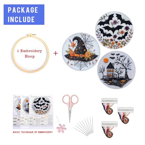 LB Black and White Halloween Embroidery Kit for Beginner Adults - color: Orange Black