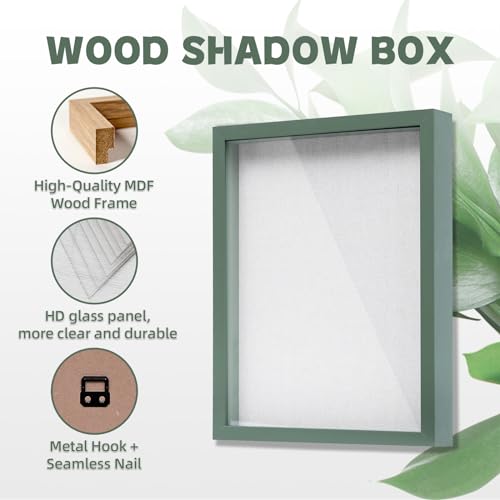Muzilife 11x14 Shadow Box Wood Picture Frame, Tempered Glass, Green - color: Green, size: 11x14