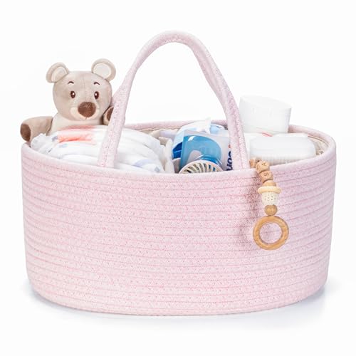 Diaper Caddy Organizer, Gift Basket for Baby Shower, Newborn Essentials - color: Light Pink, size: Small