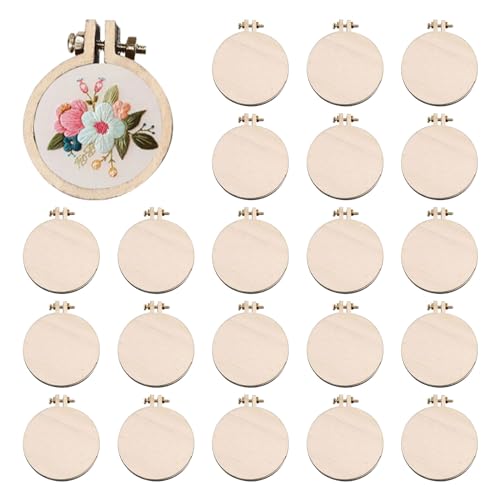 Wood Mini Embroidery Hoop Frame Sewing Ornament Frame Tiny Crossing Stitch Hoop Ring for DIY Embroidery Necklace Pendant Keychain (25Pcs Round 1.57 Inch) - size: 25Pcs Round 1.57 inch