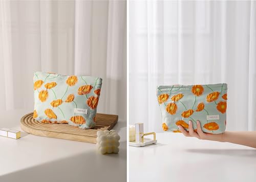 getgto 2 Pcs Makeup Bags, Large Cosmetic Bag Travel Toiletry Bag - color: Orange Flower