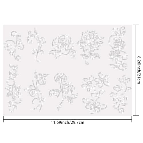 SUPERDANT 10 Pcs Floral Iron On Rhinestones Patches for DIY Clothing