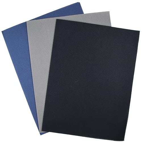 KCS 3 pc of 12" x 18"(30cmx45cm) 14CT Counted Cotton Aida Cloth Cross Stitch Fabric (Navy Blue+Dark Grey+Black) - color: Navy Blue+dark Grey+black